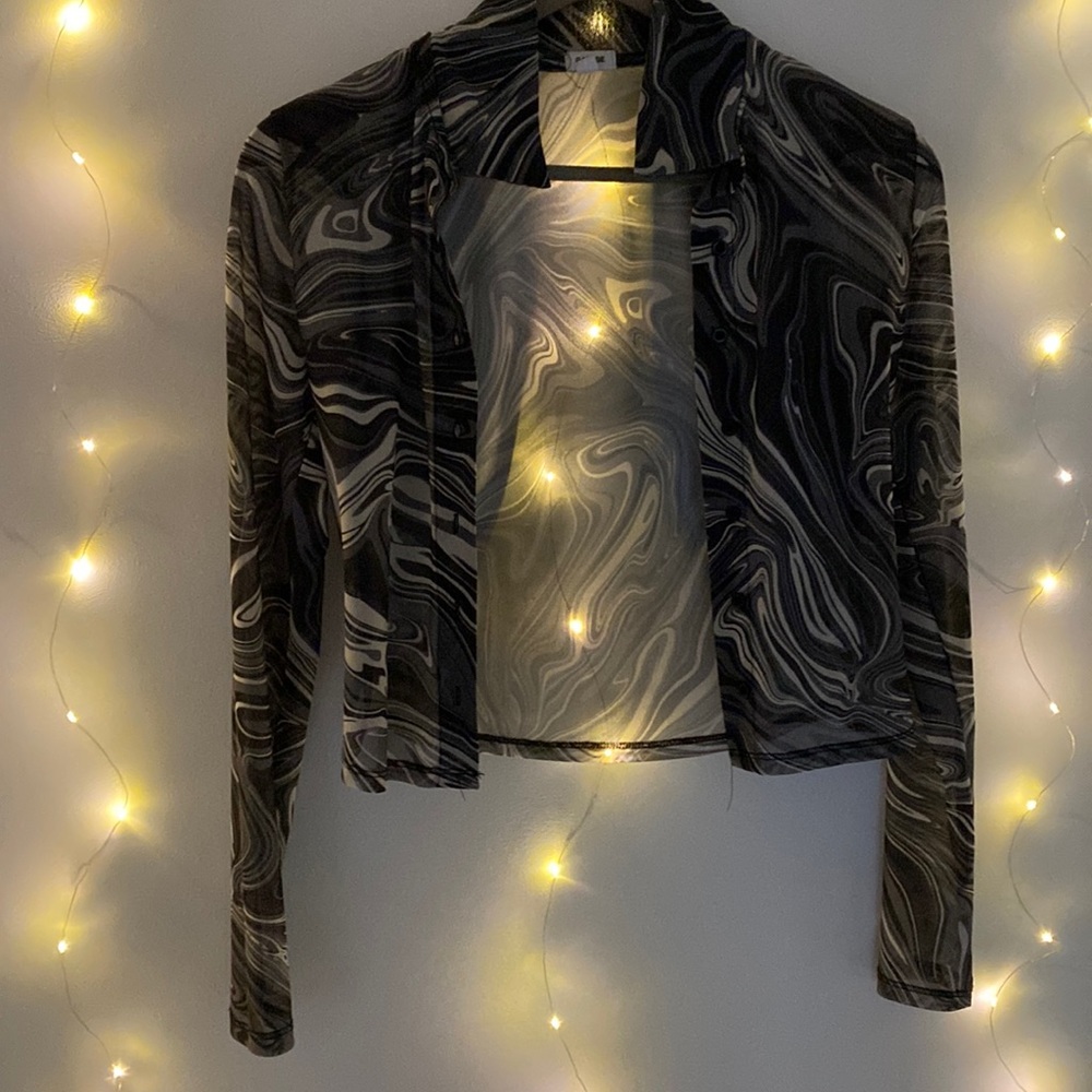 Marbled, mesh button down from Garage
